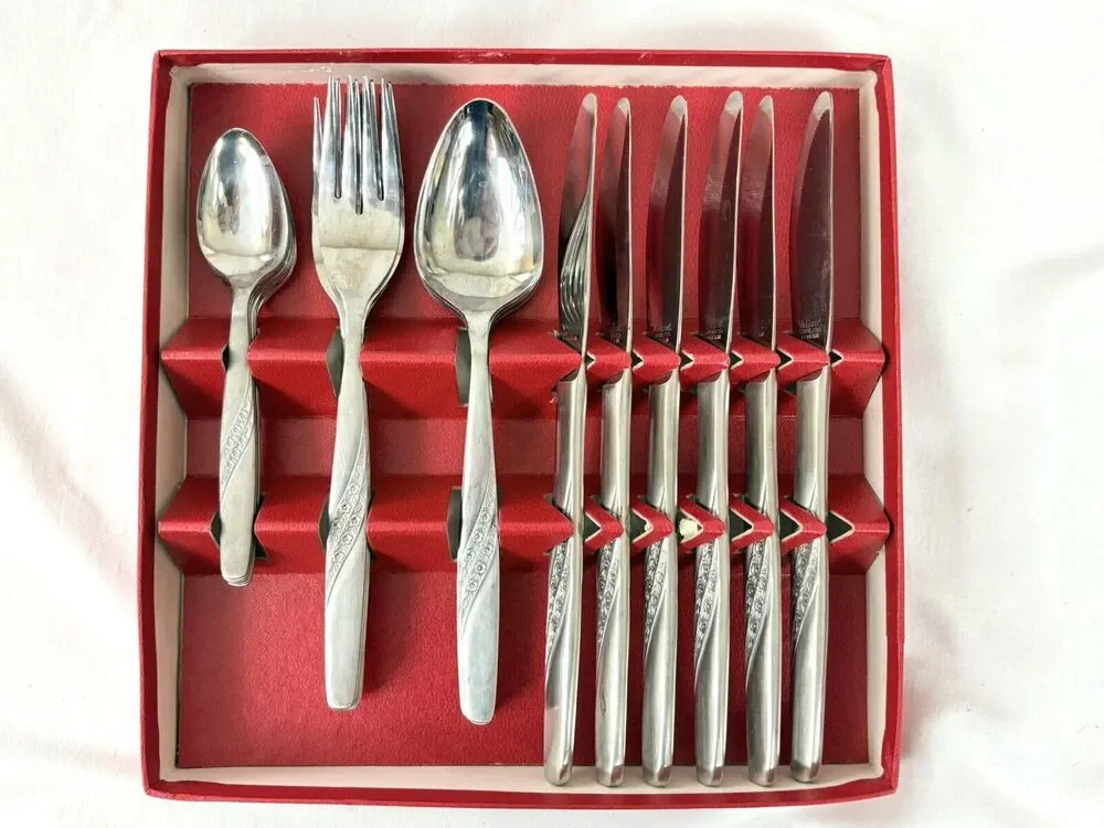 Valiant VA14 Floral Set 6 Place Settings Stainless Flatware Silverware in Box